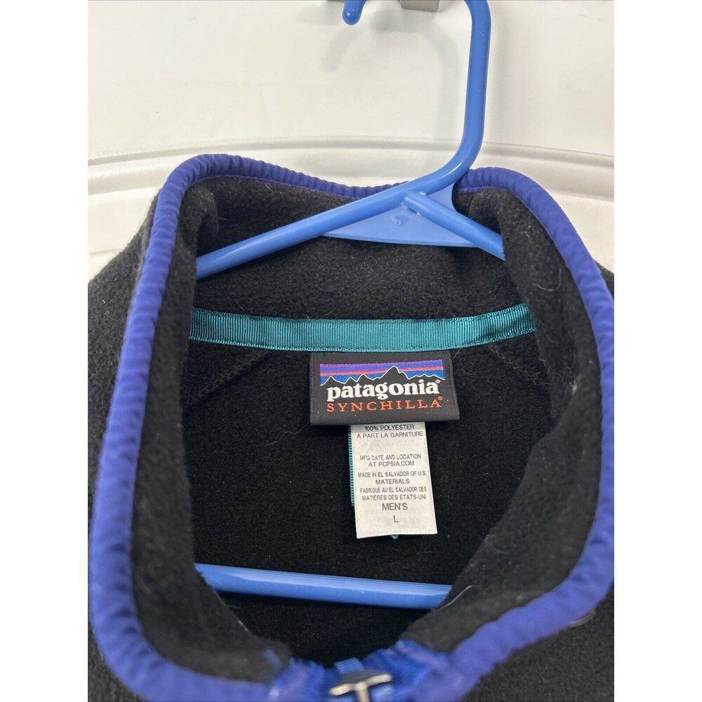 Patagonia Jacket Mens L Black Blue Synchilla Karstens Fleece‎ Outdoor - Picture 3 of 4
